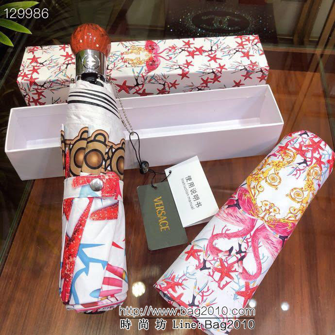 VERSACE範思哲 年度最火爆時尚單品 最新款 南非火烈鳥圖案 自動防雨防紫外線隔熱傘  sll1003